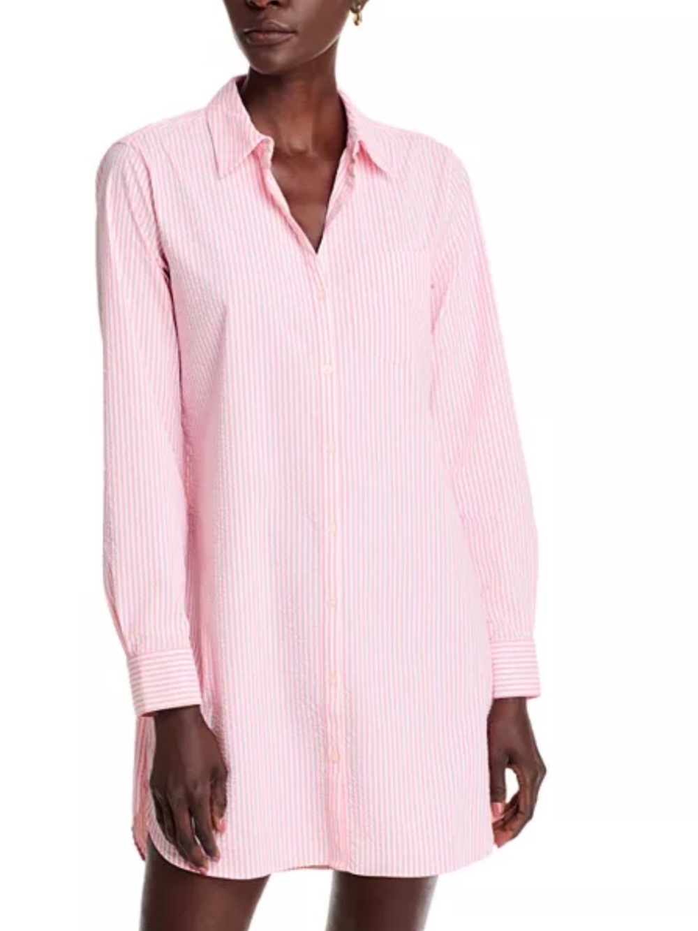 Vineyard Vines Harbor Pink White Striped Shirt Dress tunic cover up UV Sz M